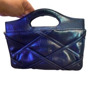 Vintage 1980’s navy leather lattice clutch handbag